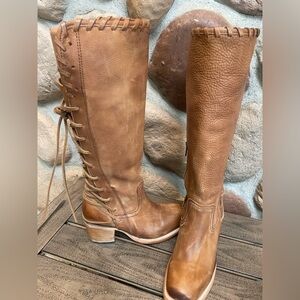FREEBIRD BY STEVEN*DILLON WHISKEY COLOR TALL LACE BACK BOOTS 7